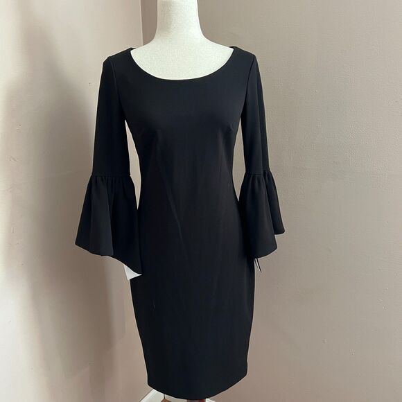 Calvin Klein Dresses & Skirts - Calvin Klein Black Bell Sleeve Sheath Dress Workwear Career Minimalist Size 2